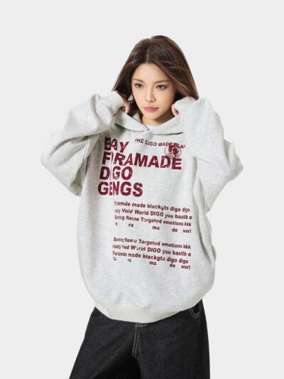 OREETA American retro mottled letter hooded sweatshirt for men and women autumn heavyweight trendy loose couple hoodie