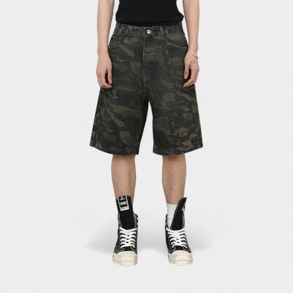 Herren Camouflage Muster Denim Shorts