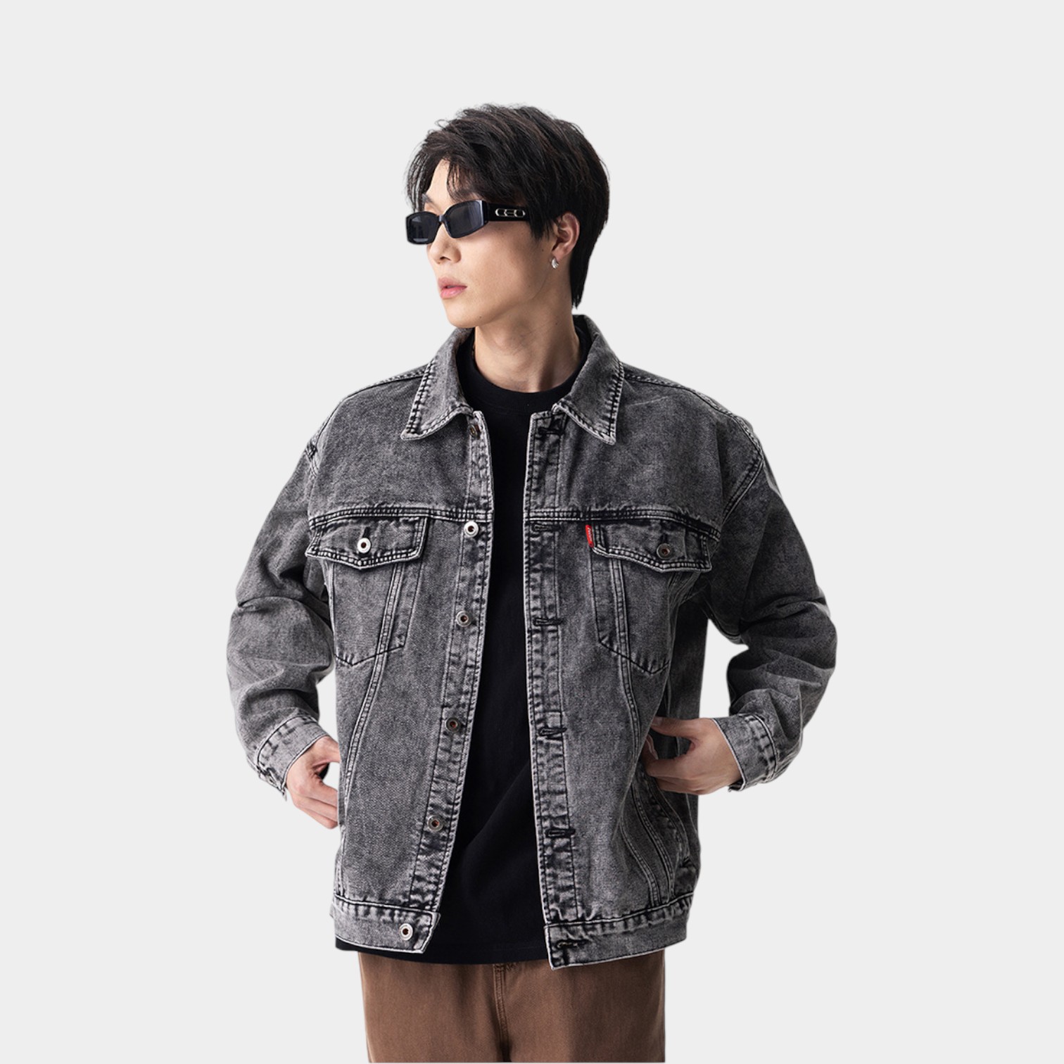 Herren Regular Fit Langarm Jeansjacke – Bild 5