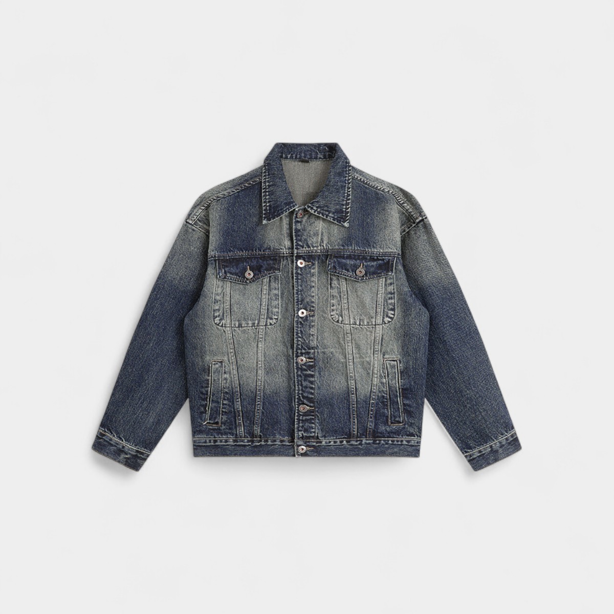 Laike Men's American Style Denim Jacket Autumn Retro Men's Trendy Loose Casual Gradient Denim Jacket Coat for Men