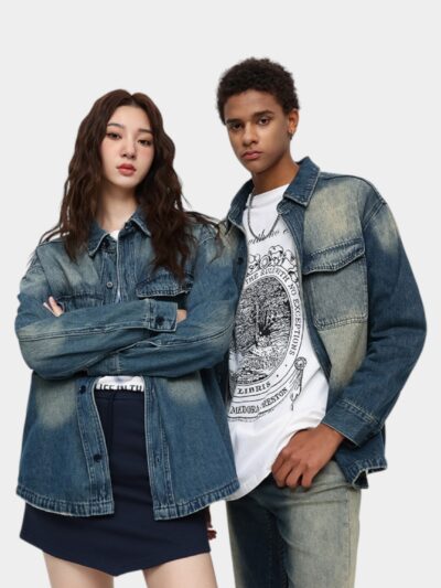 Laike Men's Early Autumn American High Street Trendy Denim Jacket for Boys and Girls Street Handsome Thin Denim Jacket