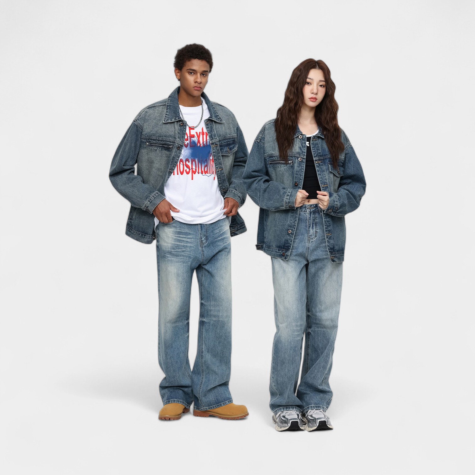 Unisex Jeansjacke mit Textdruck und langen Ärmeln – Bild 5
