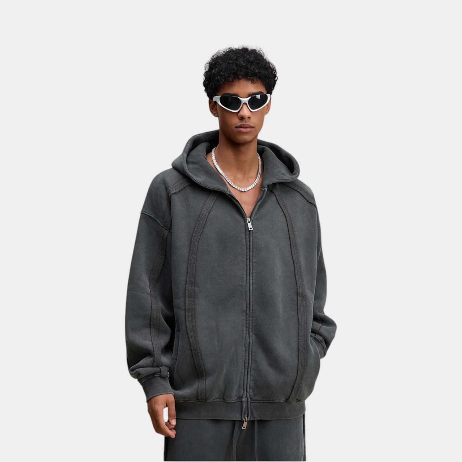 Herren Oversized Langarm Reißverschluss Jacke