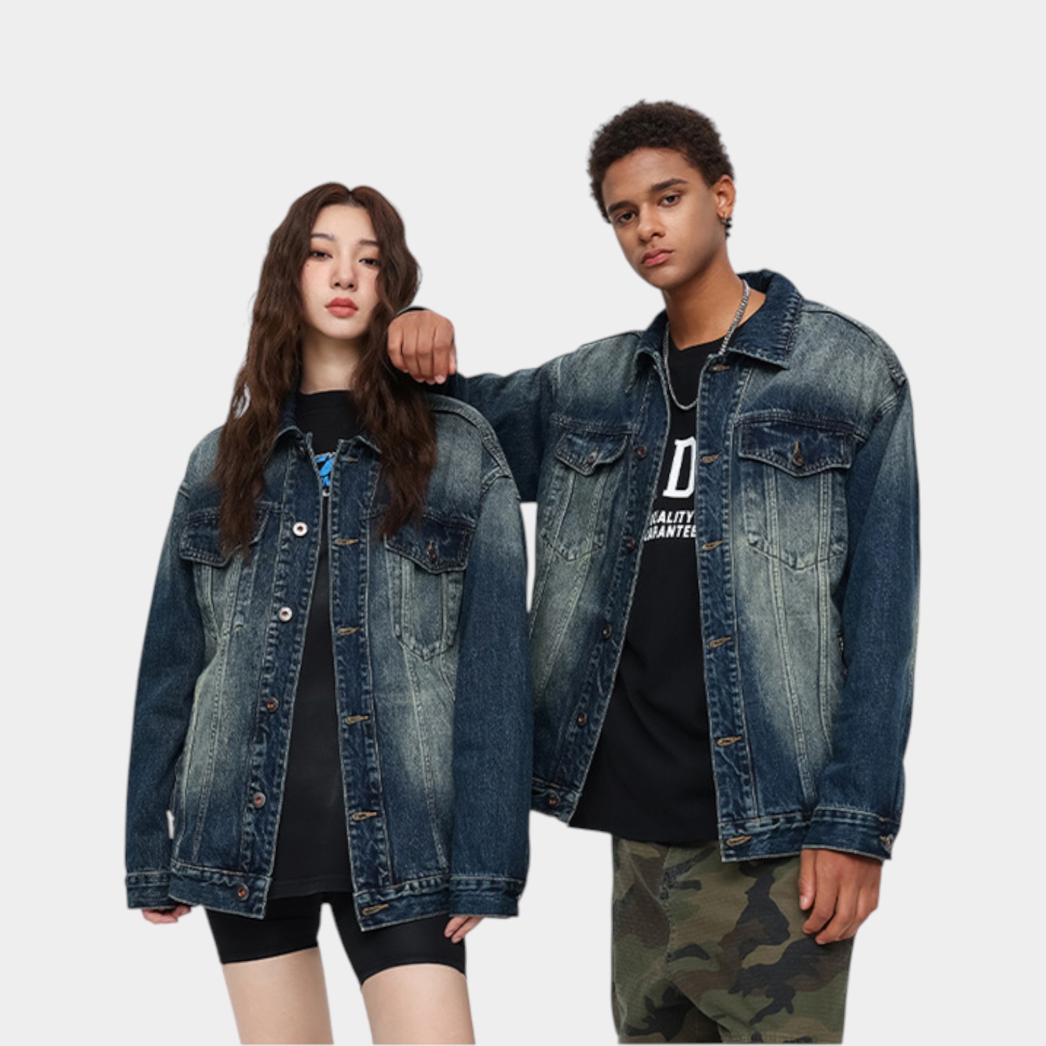 Unisex Oversized Jeansjacke mit langen Ärmeln