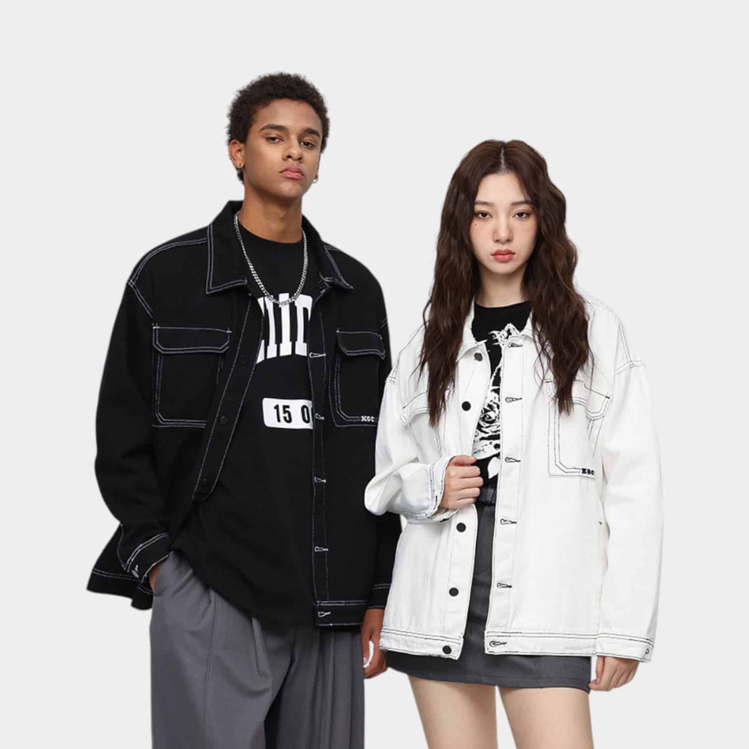 Laike Men's Jacket with Topstitch Design, Denim Jacket for Autumn, Versatile Workwear Jacket, Trendy Loose Denim Jacket for Men