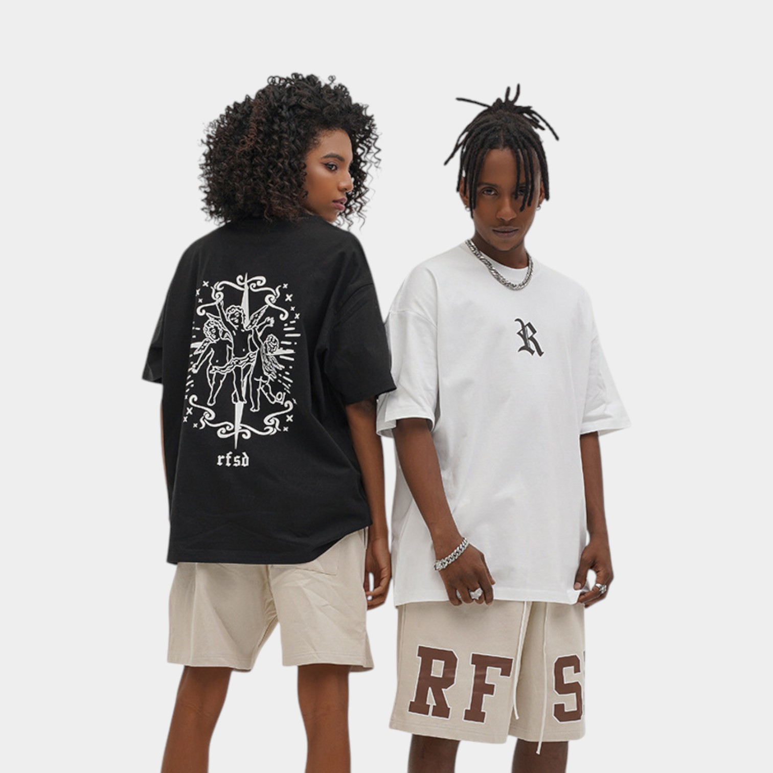 Rfsd Men's Wear | Angel Printed Short-Sleeved T-Shirt 2023 Summer New Trendy Brand Loose Street Pure Cotton Short-Sleeved Men and Women