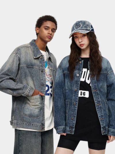 Laike Men's American Style Retro Denim Jacket Autumn Loose Washed Vintage Denim Coat Unisex