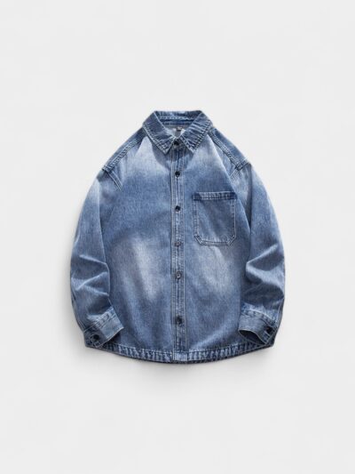 Laike Men's American High Street Denim Jacket for Men and Women, Retro Washed Light Blue Ins Slim Denim Jacket