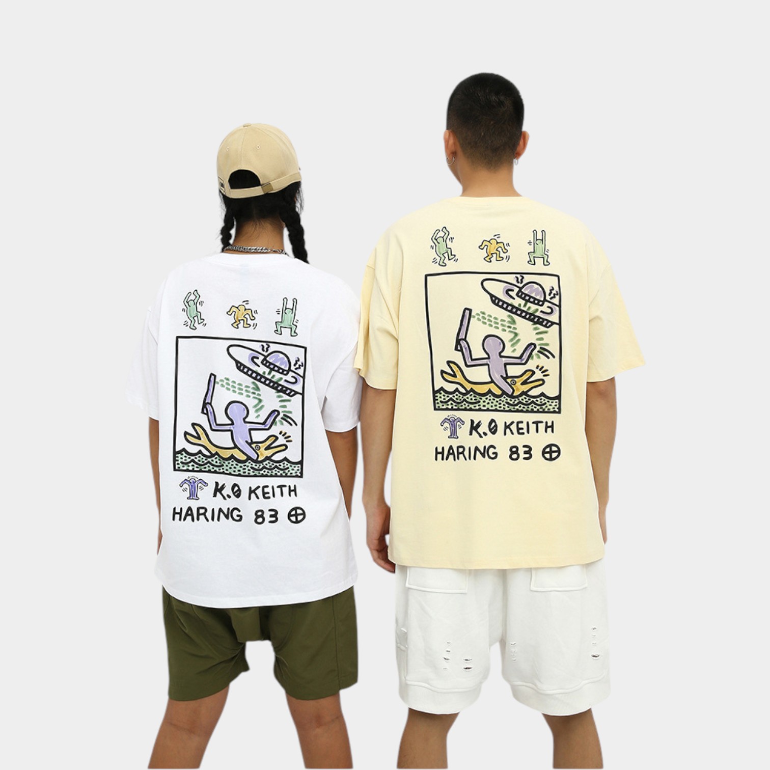 Unisex T-Shirt mit künstlerischem Aufdruck und kurzen Ärmeln – Bild 3