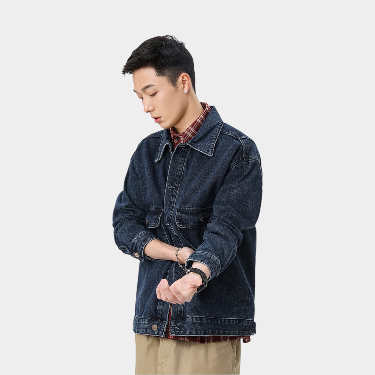 Herren Oversized Jeansjacke mit langen Ärmeln – Bild 3