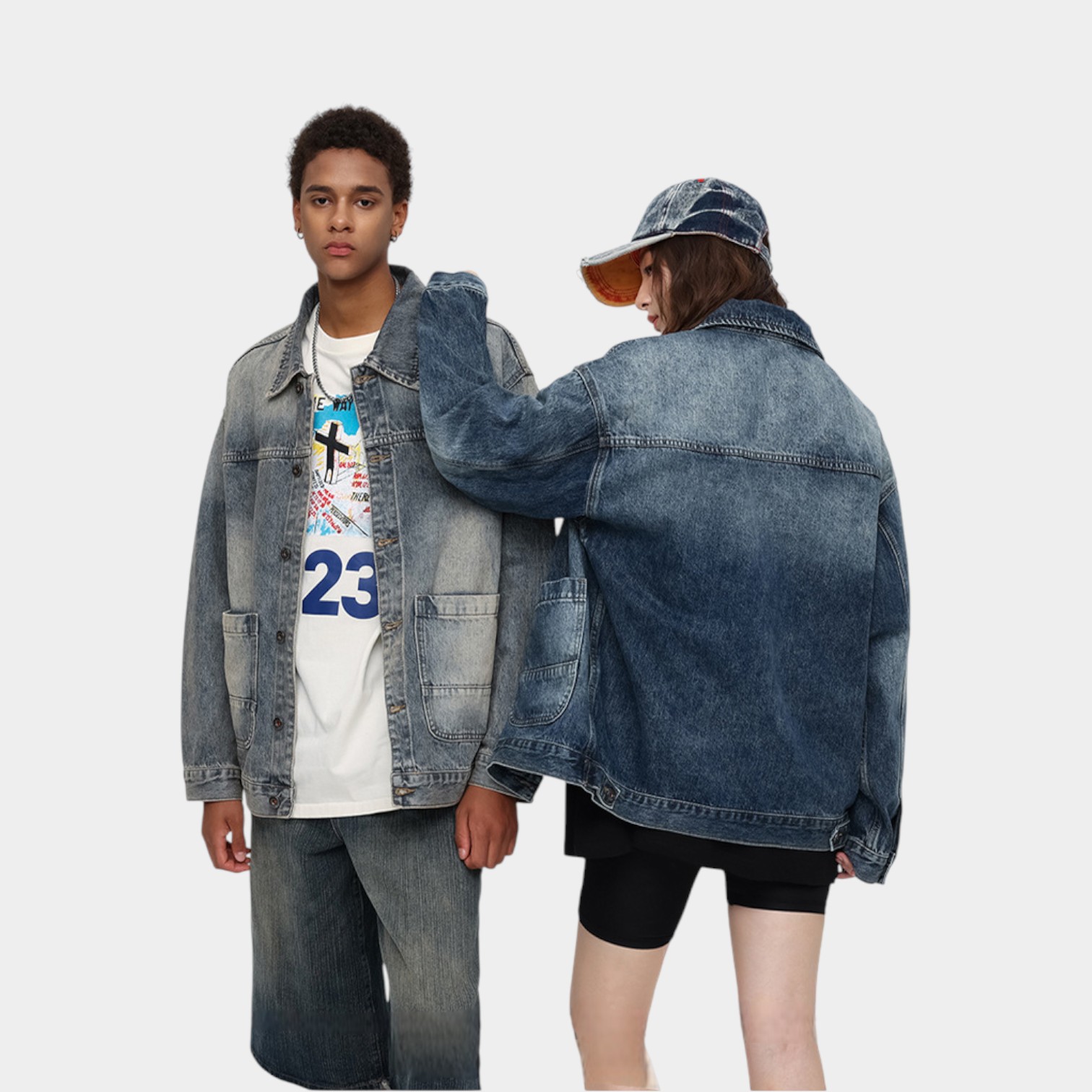Unisex Übergroße Jeansjacke mit langen Ärmeln – Bild 2