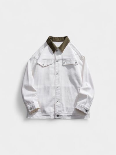 Contrast color lapel denim jacket for men spring and autumn new American style handsome trendy brand all-match white jacket men's tops