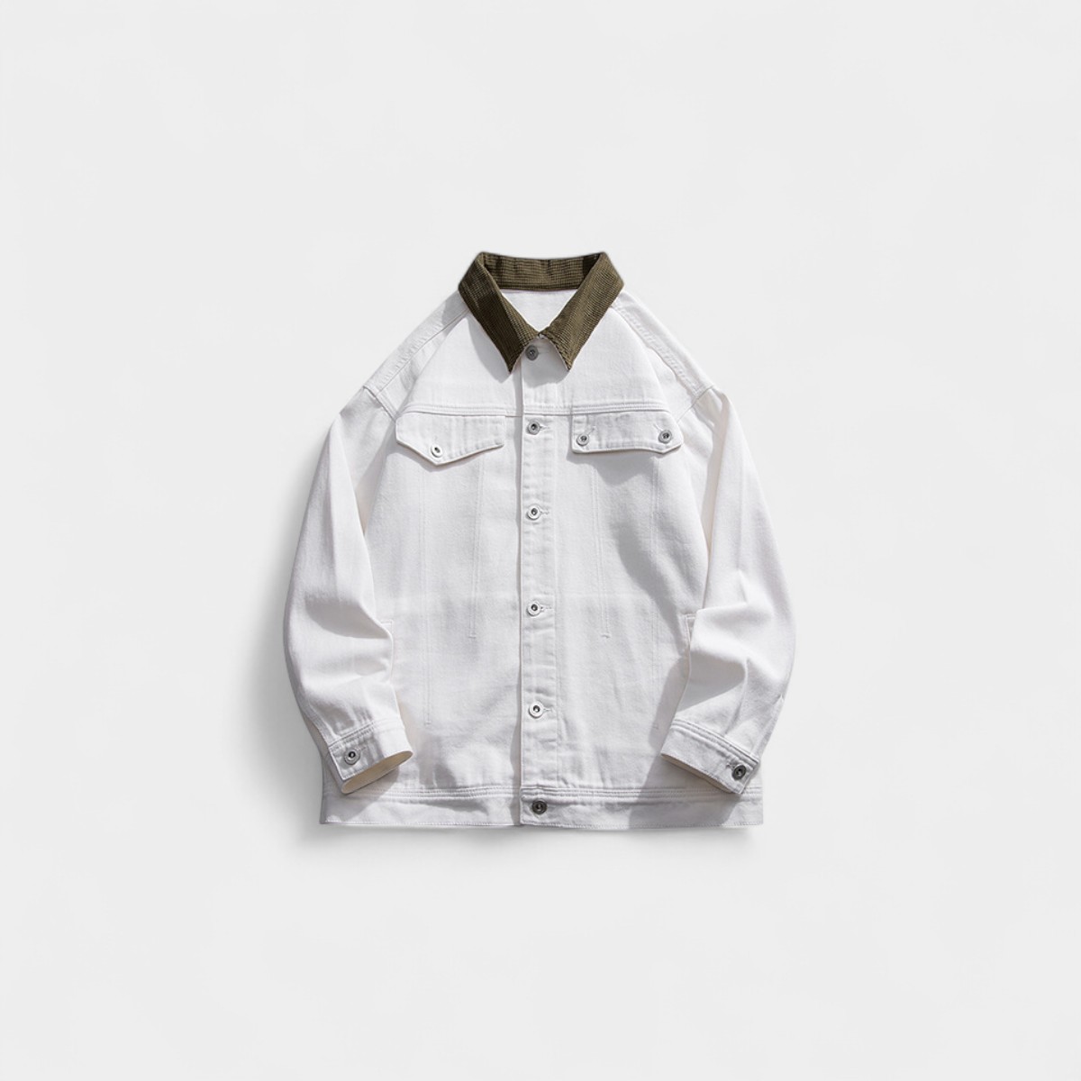 Contrast color lapel denim jacket for men spring and autumn new American style handsome trendy brand all-match white jacket men's tops