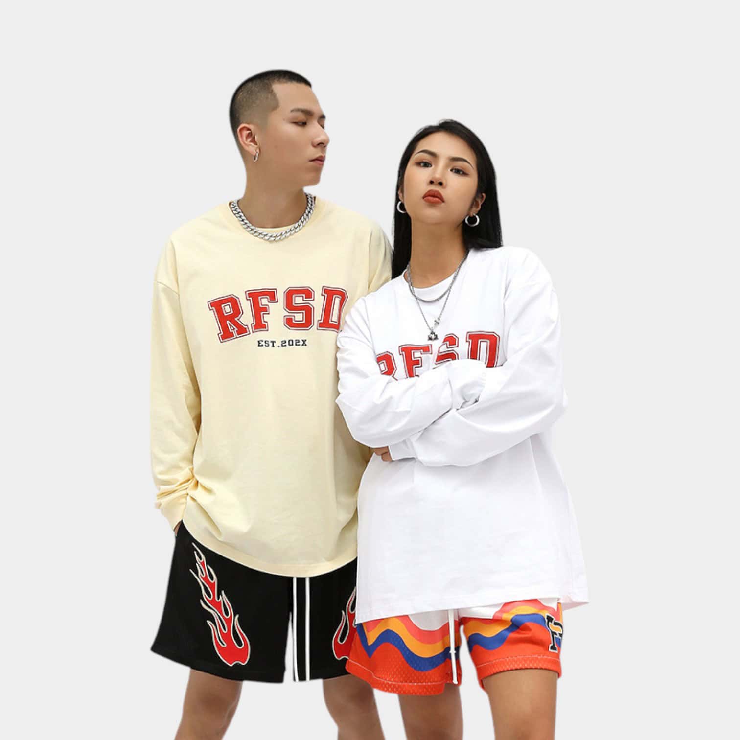 RFSD Men's Wear | 2023 Autumn New 250g Double Yarn Heavy Tide Brand Original Loose Long Sleeve T-shirt Jacket Men