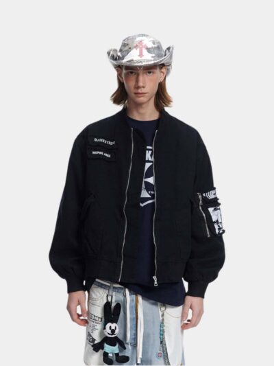 Unisex Bomberjacke mit Textdruck und langen Ärmeln