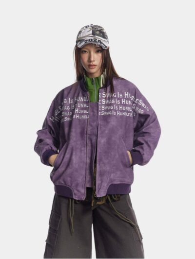 Unisex Bomberjacke mit Textdruck und langen Ärmeln