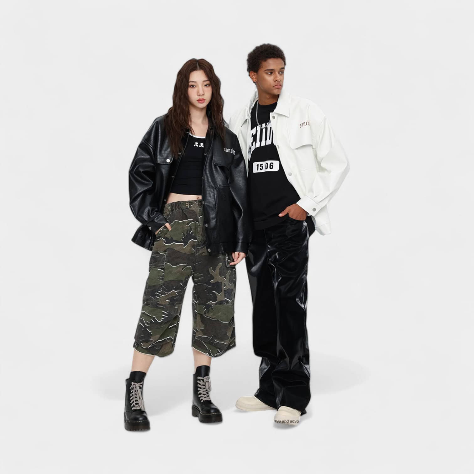 Unisex Lederjacke mit Textdruck und langen Ärmeln – Bild 2