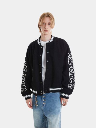 Unisex Varsity Jacke mit Textdruck und langen Ärmeln