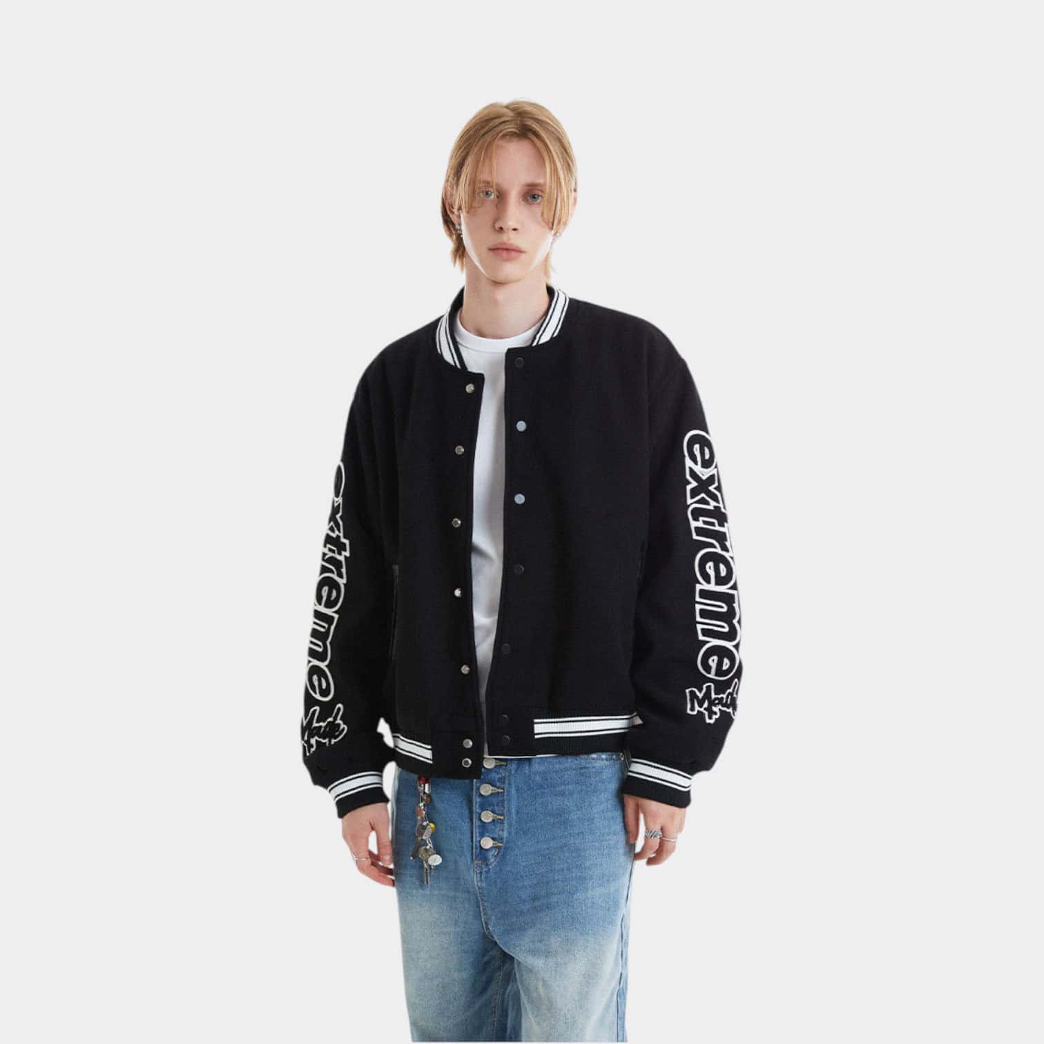 Unisex Varsity Jacke mit Textdruck und langen Ärmeln