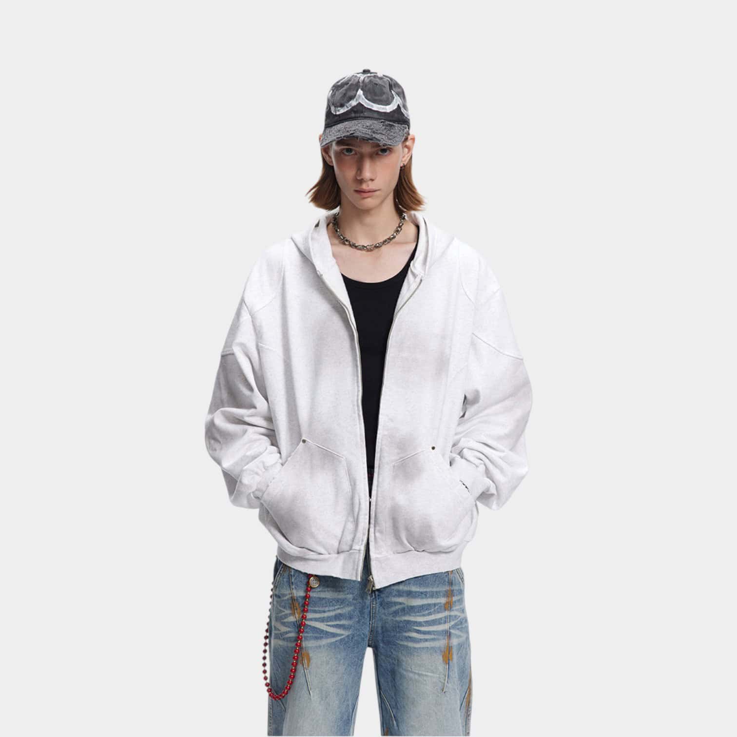 Herren Oversized Langarm Jacke mit Reißverschluss