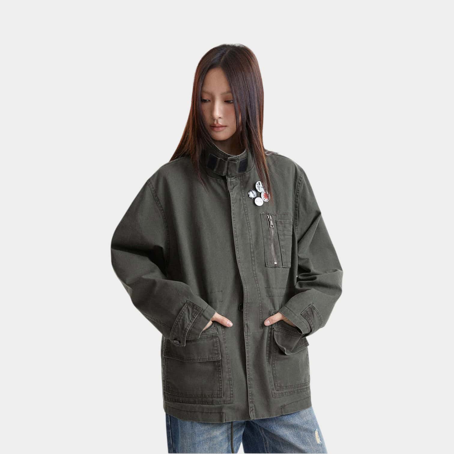 Unisex Regular Fit Jeansjacke mit langen Ärmeln – Bild 6