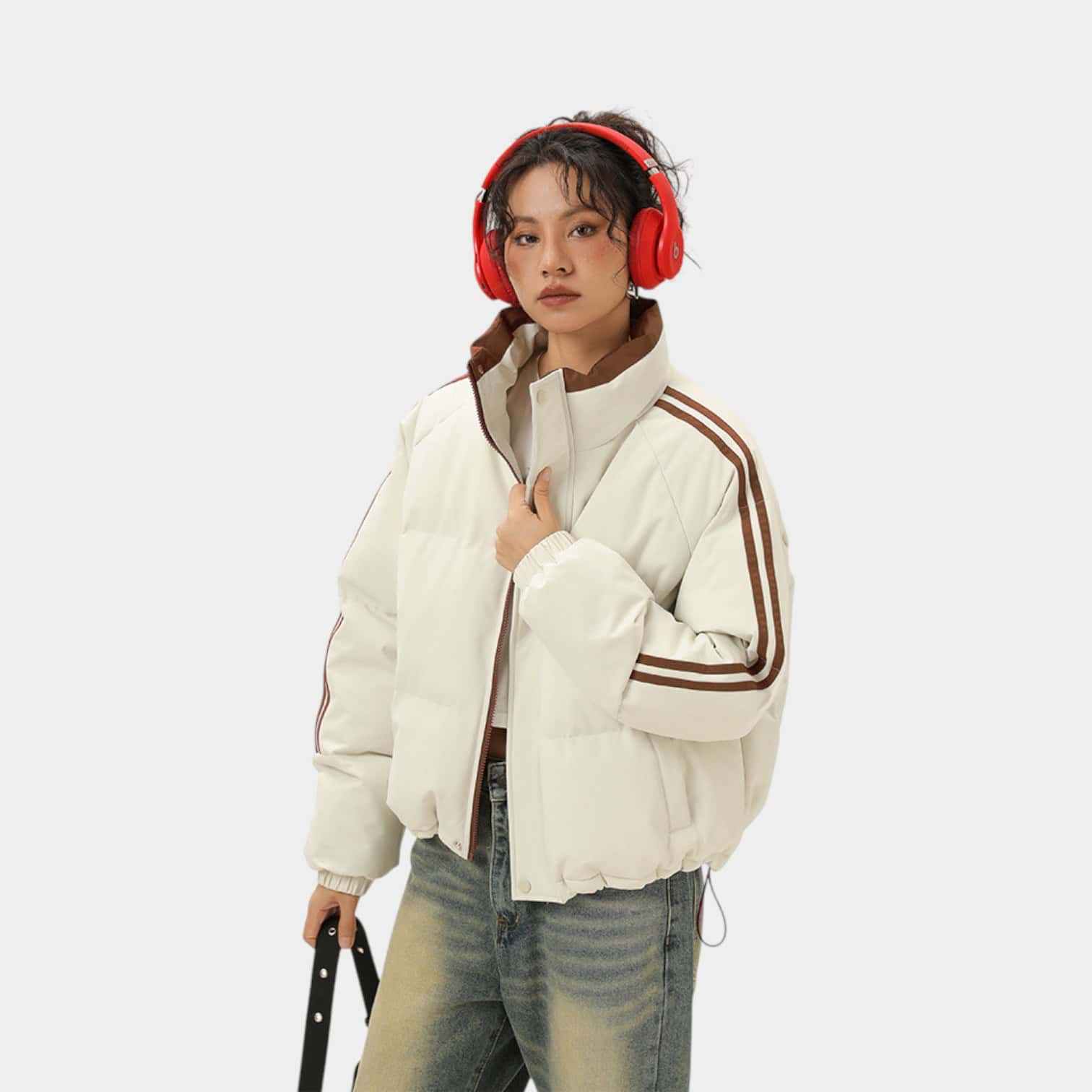 Gestreifte Damen Steppjacke mit langen Ärmeln – Bild 3