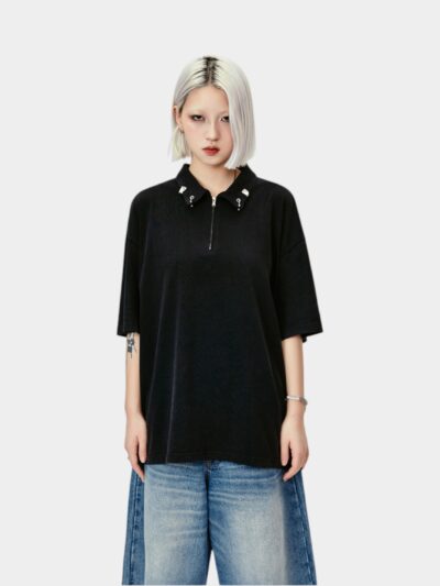 Damen Polo Shirt mit Textdruck und kurzen Ärmeln