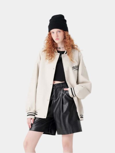 Unisex Varsity Jacke mit Textdruck und langen Ärmeln