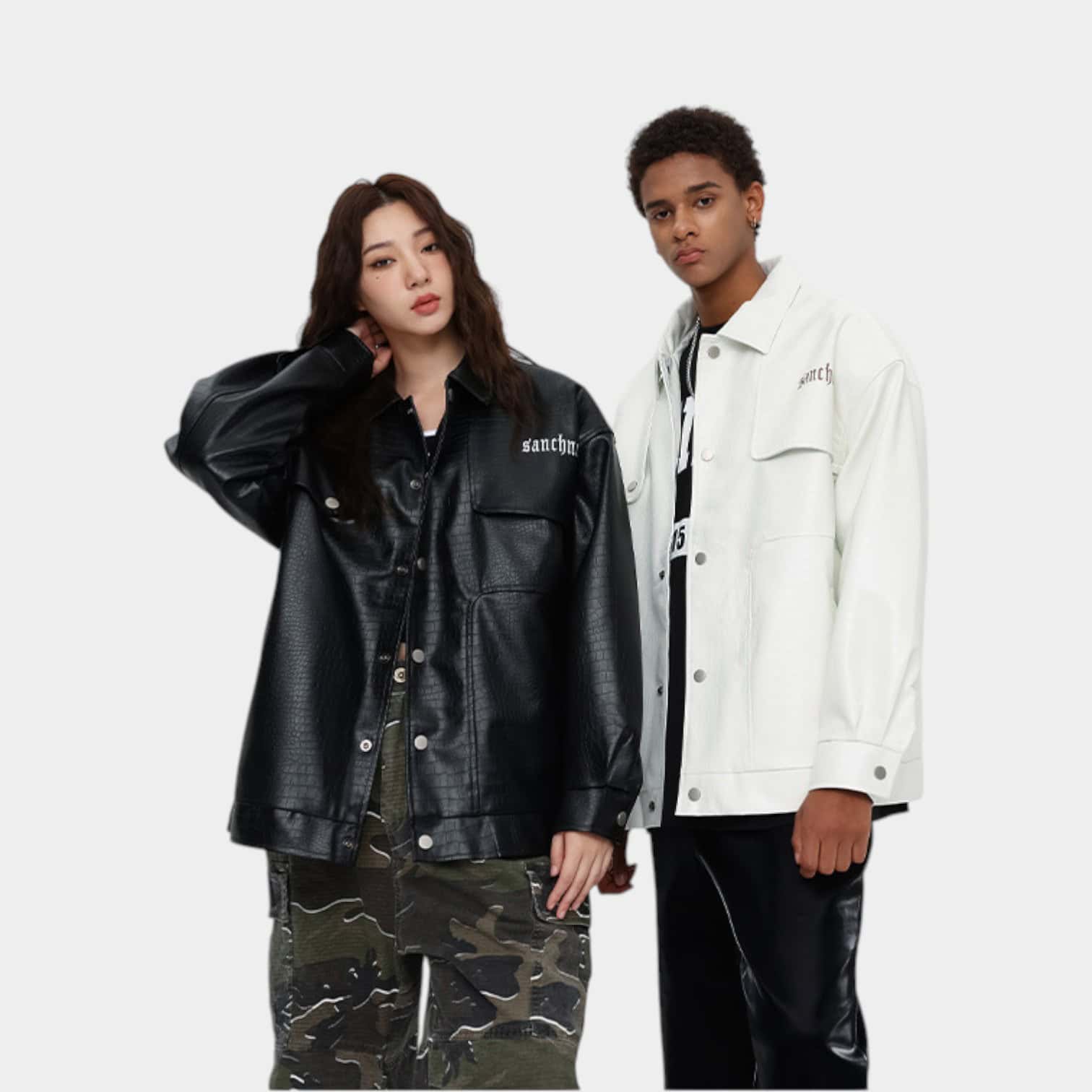 Unisex Lederjacke mit Textdruck und langen Ärmeln