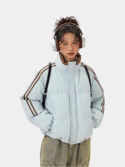 Gestreifte Damen Steppjacke mit langen Ärmeln