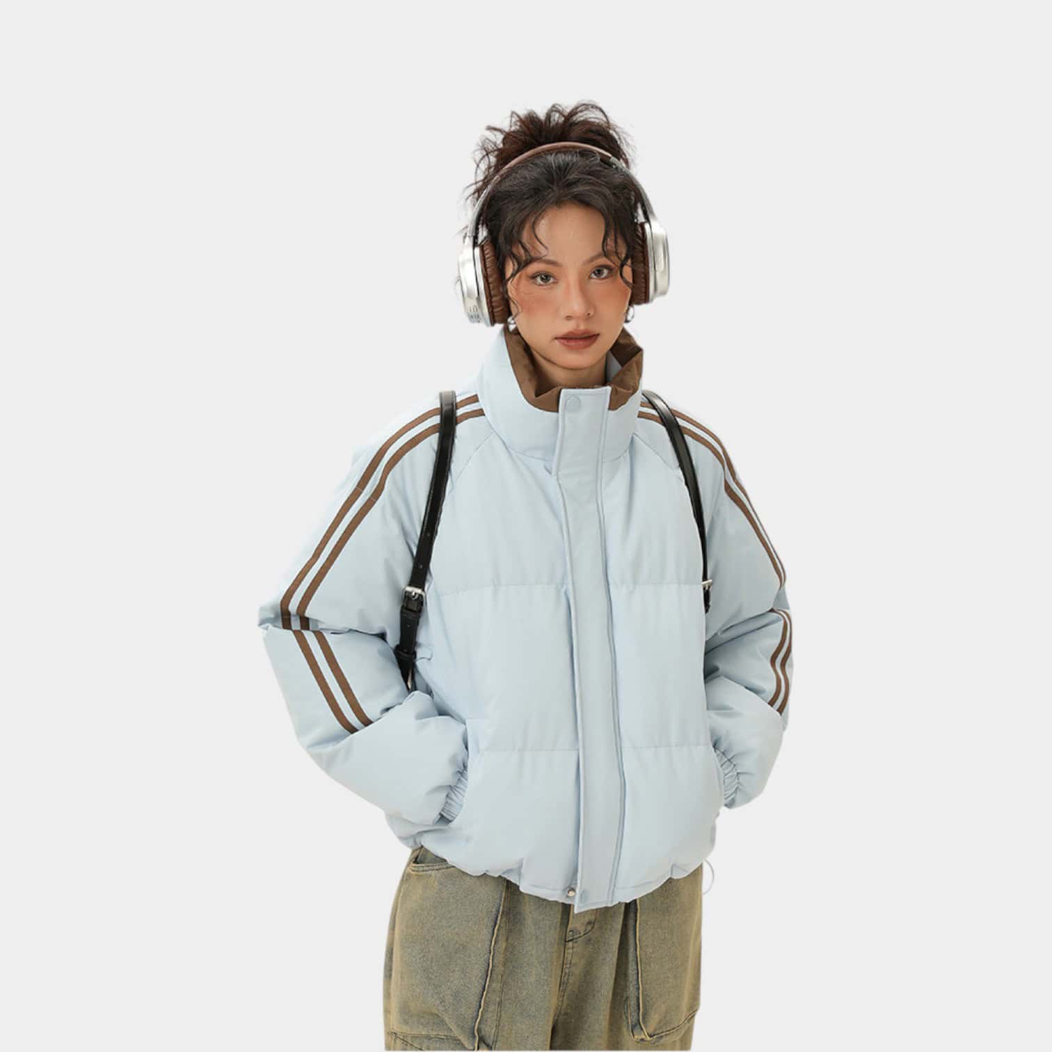 Gestreifte Damen Steppjacke mit langen Ärmeln