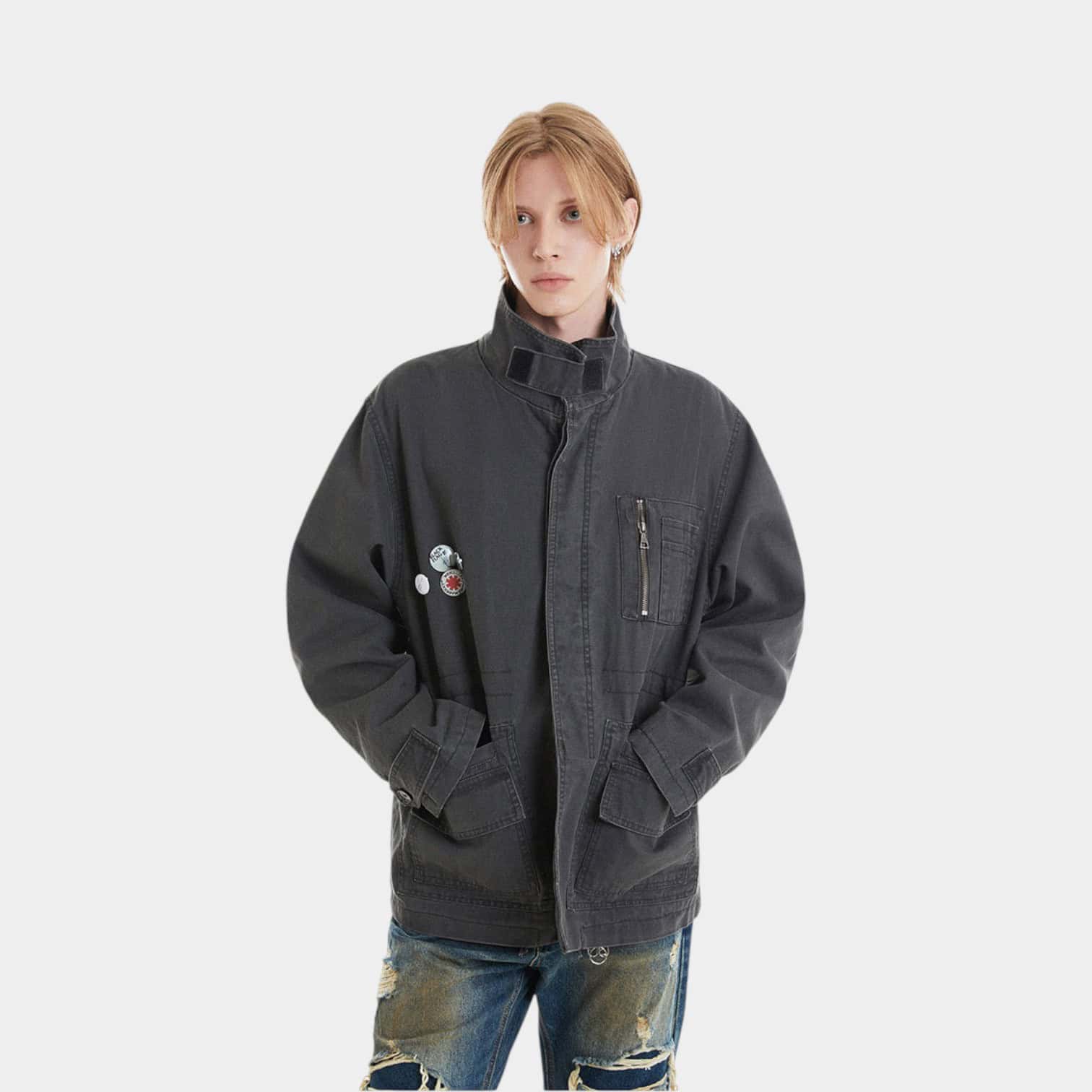Unisex Regular Fit Jeansjacke mit langen Ärmeln – Bild 2