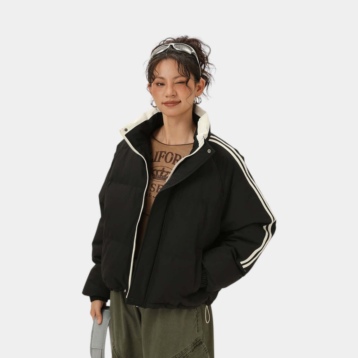 Gestreifte Damen Steppjacke mit langen Ärmeln – Bild 4