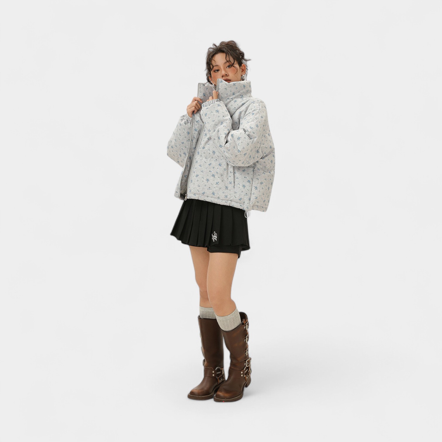 Damen Steppjacke mit Blumenmuster und langen Ärmeln – Bild 5