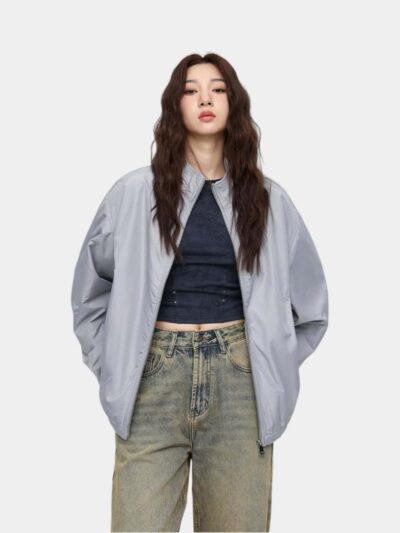 Damen Oversized Bomberjacke mit langen Ärmeln