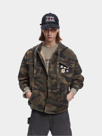 Herren Camouflage Muster Langarm Reißverschluss Jacke