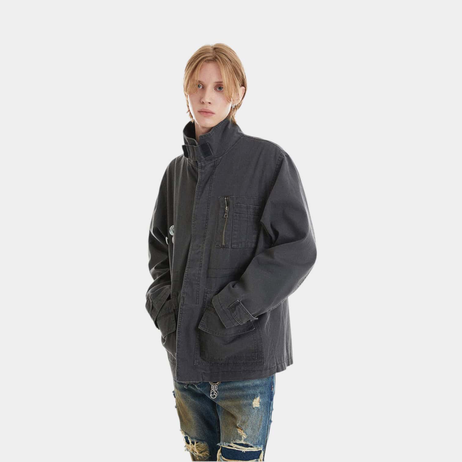 Unisex Regular Fit Jeansjacke mit langen Ärmeln – Bild 3