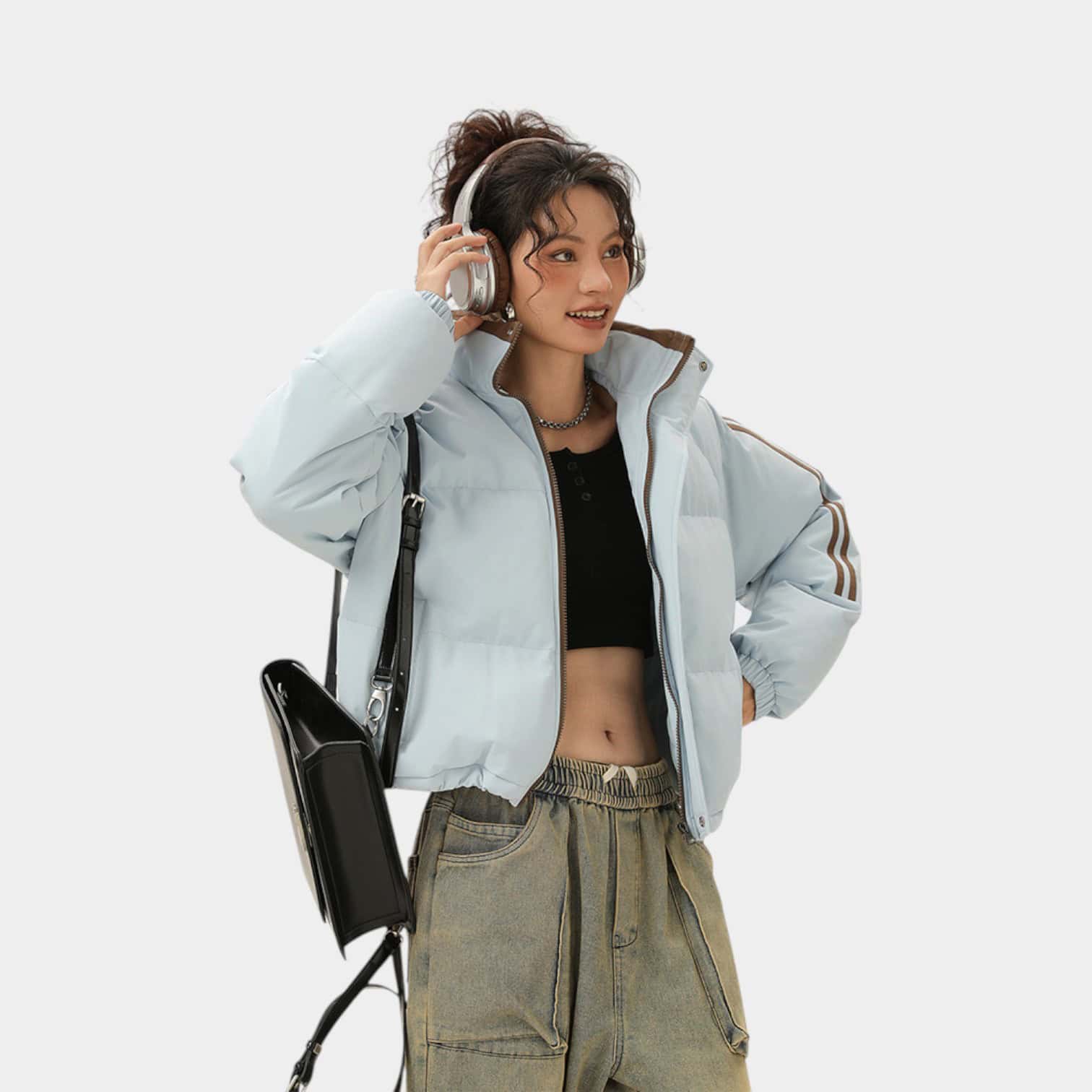 Gestreifte Damen Steppjacke mit langen Ärmeln – Bild 2