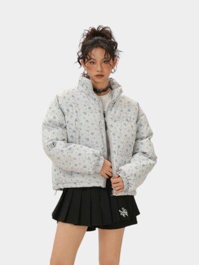 Damen Steppjacke mit Blumenmuster und langen Ärmeln